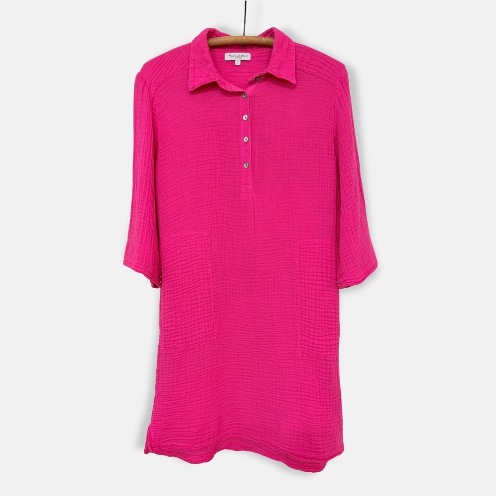 Michael Stars Cecily Double Gauze Shirt Dress Magenta Small Cottagecore Boho
